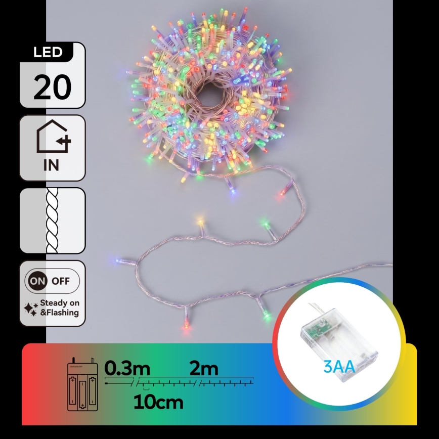 Aigostar - LED Guirlanda de Natal 20xLED/3xAA 2,3m multicolorido