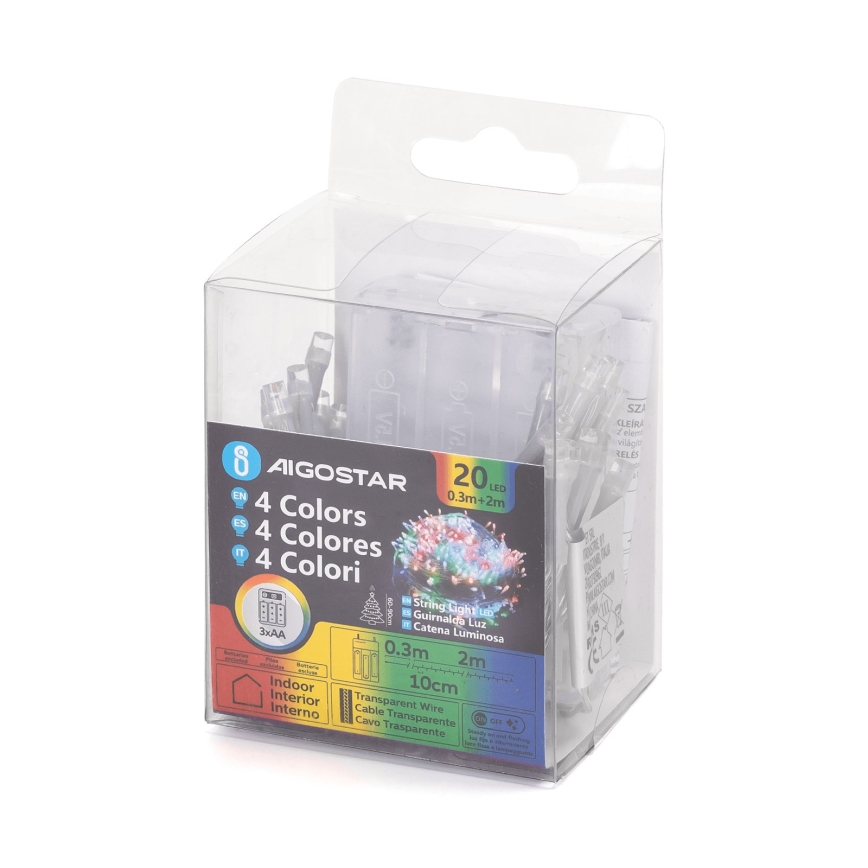 Aigostar - LED Guirlanda de Natal 20xLED/3xAA 2,3m multicolorido