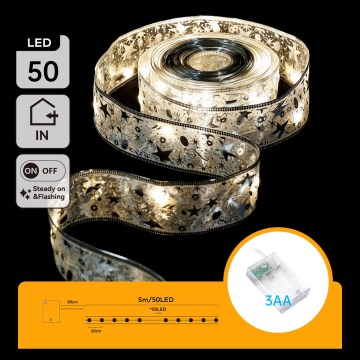 Aigostar - LED Guirlanda de Natal 50xLED/3xAA 5 m branco quente prateada