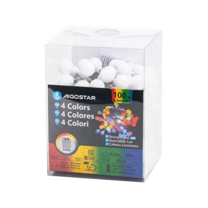 Aigostar - Guirlanda de Natal LED para exterior 100xLED/3xAA/8 funções 10,3 m IP44 multicolorido