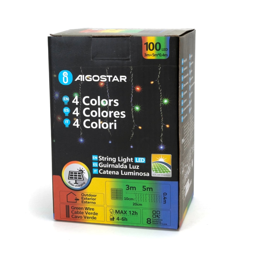 Aigostar - Guirlanda de Natal solar LED 100xLED/8 funções 8x0,4m IP65 multicor 1200 mAh