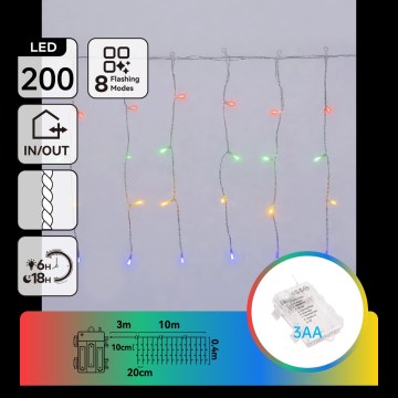 Aigostar - LED Guirlanda de Natal para exterior 200xLED/8 funções 3xAA 13x0,4m IP44 multicolorido