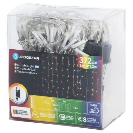 Aigostar - LED Guirlanda de Natal para exterior 372xLED/8 funções 6x1,2m IP44 multicolorido