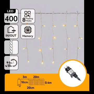 Aigostar - LED guirlanda de Natal para exterior 400xLED/8 funções 23x0,4m IP44 branco quente