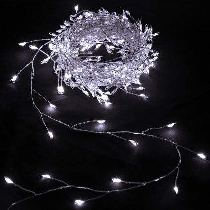 Aigostar - Guirlanda de Natal LED para exterior 50 LEDs / 8 funções 3x AA 1,8 m IP44 branco frio