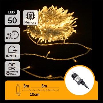 Aigostar - LED guirlanda de Natal para exterior 50xLED/8 funções 8m IP44 branco quente
