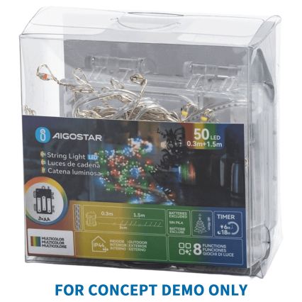 Aigostar - LED Guirlanda de Natal para exterior 72 LEDs/8 funções 3xAA 1,2m IP44 branco quente