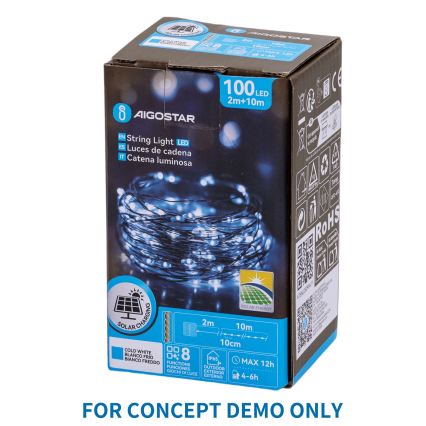 Aigostar - LED Guirlanda de Natal para exterior 900xLED/8 funções 6m IP44 branco frio