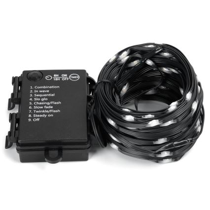 Aigostar -LED Guirlanda de Natal para exteriores 50xLED/8 funções 3xAA 5,3m IP44 branco frio