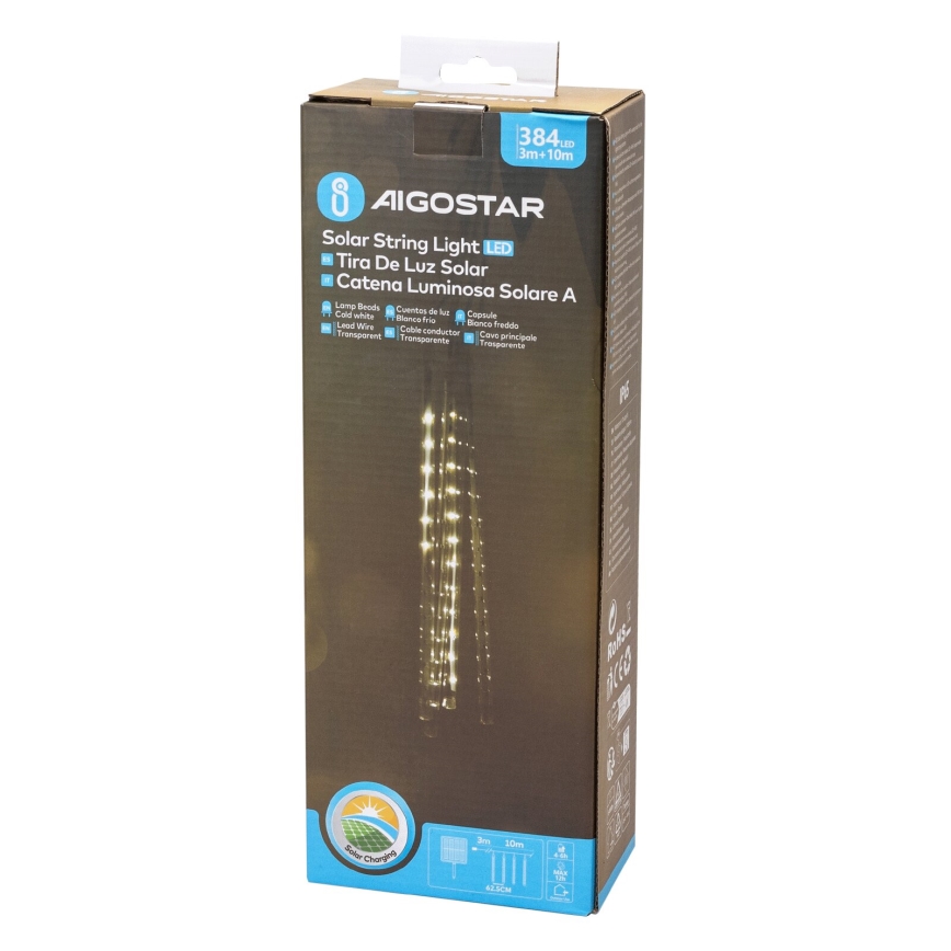 Aigostar - Cordão de luzes LED solar para Natal 384xLED/13m IP65 1200 mAh branco frio