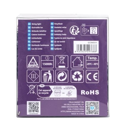Aigostar - Cordão de Natal LED para Exterior 300xLED/8 funções 3xAA 15,3m IP44 branco quente