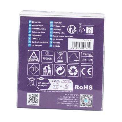 Aigostar - LED Guirlanda para exterior 200 LEDs / 8 funções / 3x AA / 10,3 m / IP44 / multicolorido