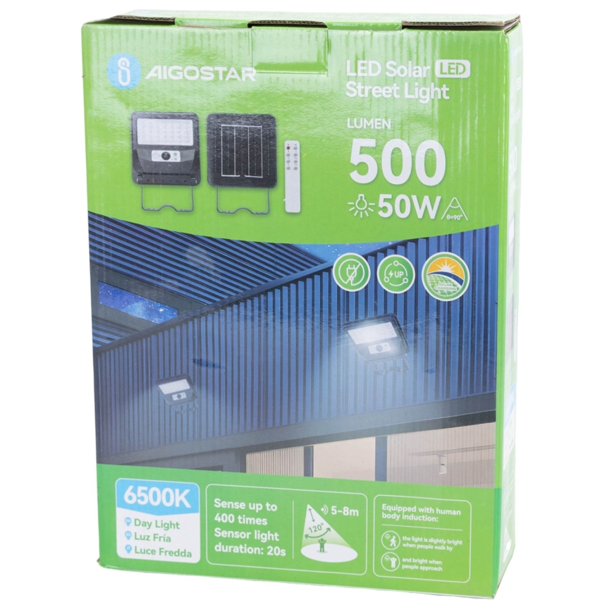 Aigostar - Lâmpada solar de rua LED com sensor LED/50W/3,2V 1000mAh 6500K + controlo remoto
