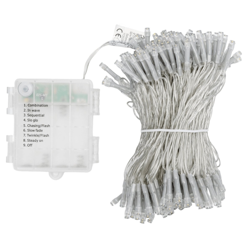 Aigostar - LED Guirlanda de Natal para exterior 200 LEDs/8 funções 4xAA 20m IP44 branco frio