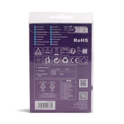 Aigostar - Cordão de Natal LED para Exterior 100xLED/8 funções 3xAA 10,3m IP44 multicolor