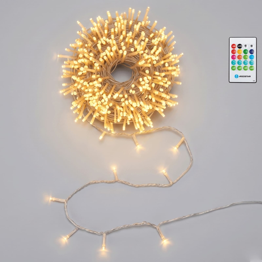 Aigostar - Cordão de luzes de Natal LED regulável para exterior com sensor de movimento 100xLED/3xAA 12m branco quente + controlo remoto