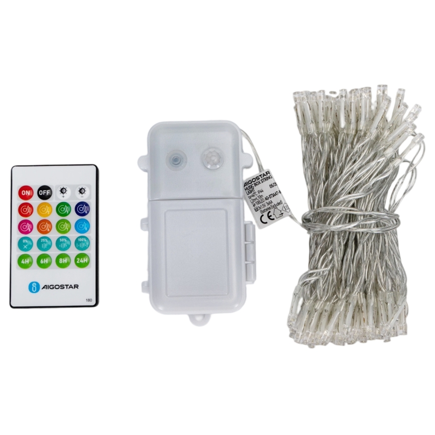 Aigostar - Cordão de luzes de Natal LED regulável para exterior com sensor de movimento 100xLED/3xAA 12m branco quente + controlo remoto