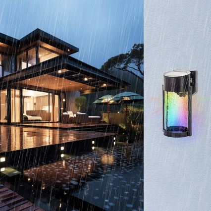 Aigostar - Luminária de parede solar LED RGB LED/2W/1,2V 300 mAh preta IP44