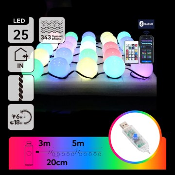 Aigostar - LED RGBIC Corrente decorativa 25xLED/5W/USB 5 m multicolorido