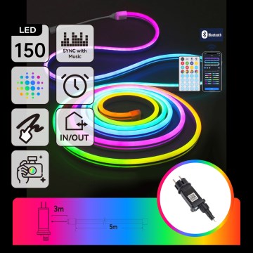 Aigostar - LED RGBICW Cordão de luzes de Natal inteligente para exterior MESH 150xLED 5m IP44 + controlo remoto