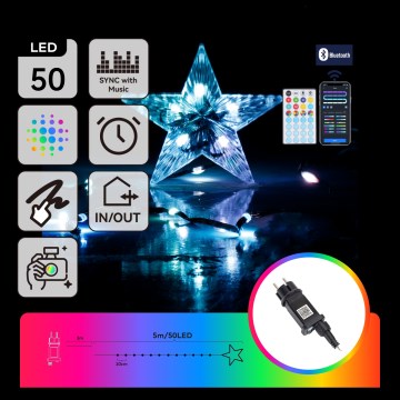 Aigostar - LED RGBICW guirlanda luminosa de Natal inteligente para exterior MESH 50xLED 5m IP44 + comando à distância