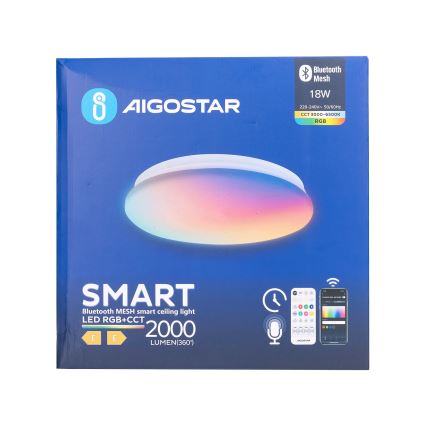 Aigostar - Luminária de teto para banheiro LED RGBW dimmerizável MESH Smart LED/18W/230V 3000-6500K IP44 + controlo remoto