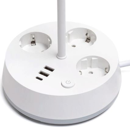 Aigostar - LED RGBW Candeeiro de mesa dimerizável com tomadas e porta USB LED/4,6W/230V 3000/4000/6500K branco