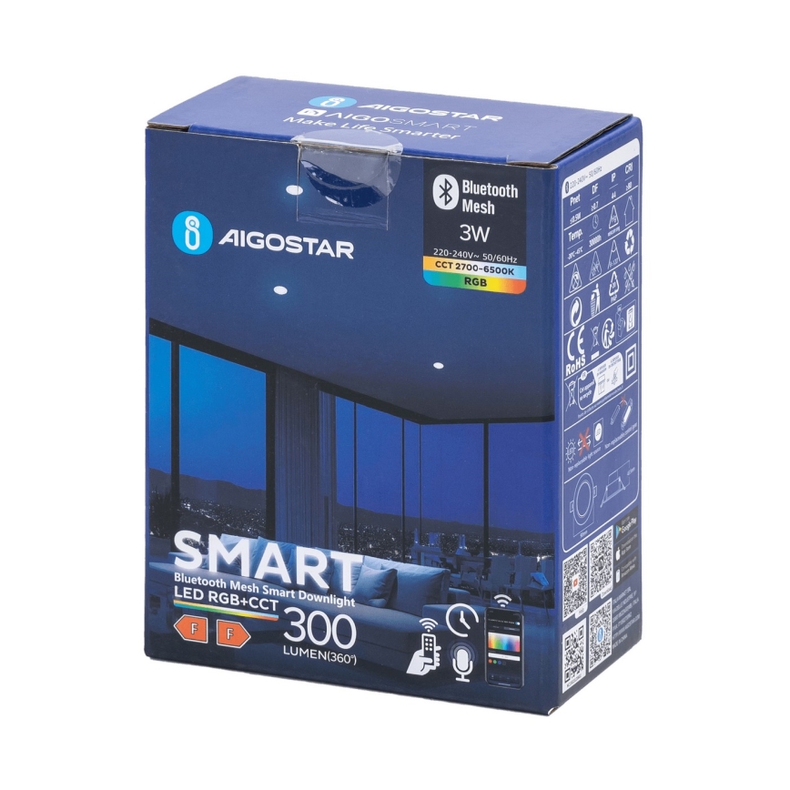 Aigostar - Luminária de embutir para casa de banho LED RGBW dimerizável MESH Smart LED/3W/230V 2700-6500K IP44