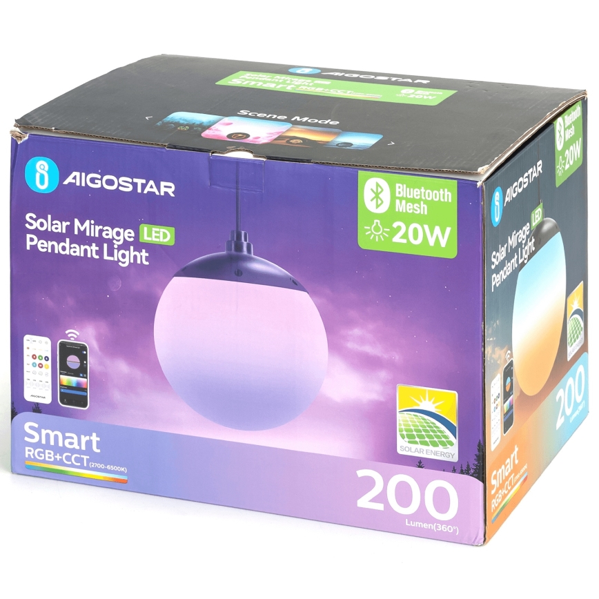 Aigostar - Lustre solar LED RGBW regulável MESH LED/20W/3,7V 4000 mAh 2700K-6500K IP65 Ø 15 cm