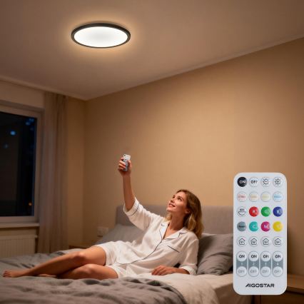 Aigostar - LED RGBW Luminária de teto dimerizável MESH LED/24W/230V 3000-6500K preta + controlo remoto