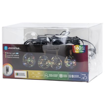 Aigostar - Guirlanda de luzes LED decorativa para exterior 160 LEDs 10m IP44 multicolorido