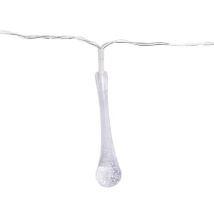 Aigostar - Cordão de luzes LED para exterior 25 LEDs/8 funções 3x pilhas AA 2,5m IP44 gotas multicoloridas