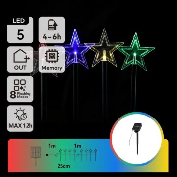 Aigostar - LED RGBY Luz de Natal solar 5xLED/1,2V/8 funções 1m IP65 800mAh estrelas