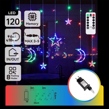Aigostar - LED RGBY Luzes de Natal para exterior 120xLED/8 funções 3x0,6m IP44 multicolorido + controlo remoto