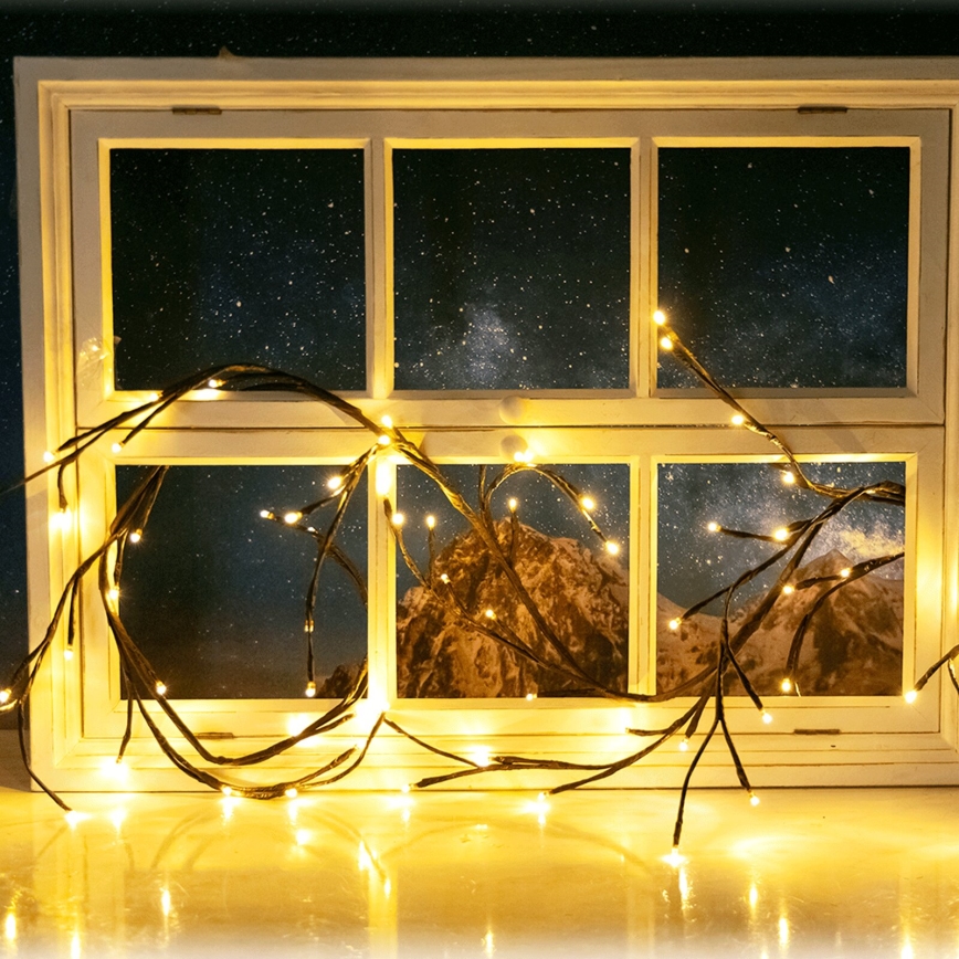 Aigostar - Fio de luz solar LED 72xLED/4m IP65 300 mAh branco quente para galhos de árvores