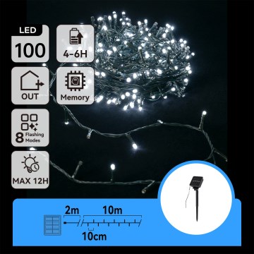 Aigostar - LED Solar Corrente de Natal 100xLED/8 funções 12m IP65 branco frio