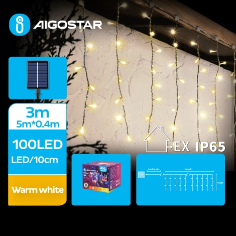 Aigostar - LED Solar Corrente de Natal 100xLED/8 funções 8x0,4m IP65 branco quente