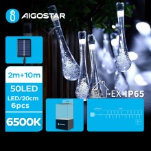 Aigostar - LED Solar corrente decorativa 50xLED/8 funções 12m IP65 branco frio