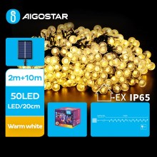 Aigostar - LED Solar corrente decorativa 50xLED/8 funções 12m IP65 branco quente