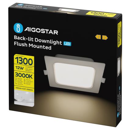 Aigostar - Luminária de embutir LED/12W/230V 3000K 17,5x17,5 cm branca