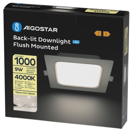 Aigostar - Luminária de embutir LED/9W/230V 4000K 14,5x14,5 cm branca