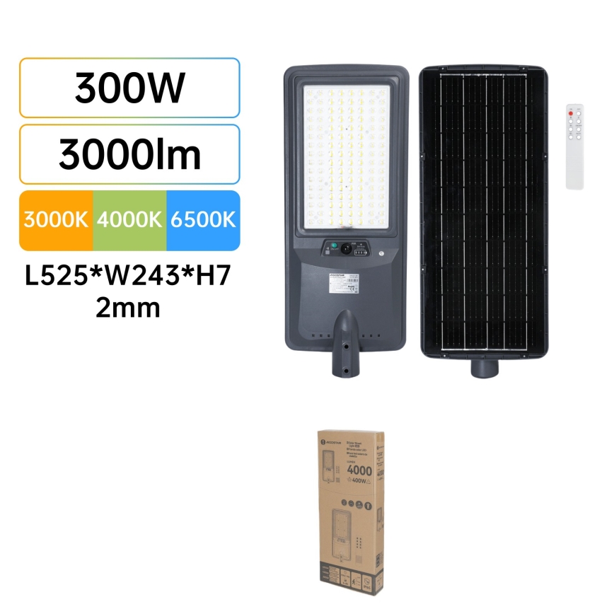 Aigostar - Lâmpada LED solar de rua com sensor LED/300W/3,2V 3600mAh + controlo remoto