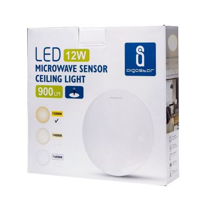 Aigostar - Luminária de tecto LED com sensor, 12W, 230V, 3000K, Ø 28 cm
