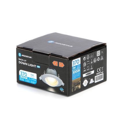 Aigostar - Luminária de teto embutida LED/5W/230V 3000K Ø 8,5 cm branca