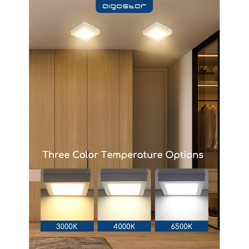 Aigostar - Luminária de teto LED de sobrepor LED/18W/230V 3000K 22,6x22,6 cm branca