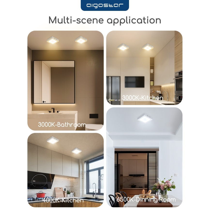Aigostar - Luminária de teto LED de sobrepor LED/18W/230V 3000K 22,6x22,6 cm branca