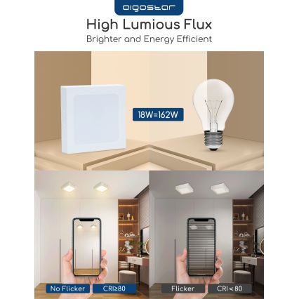 Aigostar - Luminária de teto LED de sobrepor LED/18W/230V 3000K 22,6x22,6 cm branca
