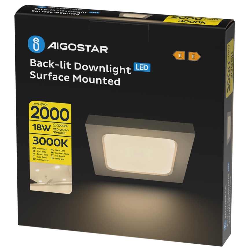 Aigostar - Luminária de teto LED de sobrepor LED/18W/230V 3000K 22,6x22,6 cm branca