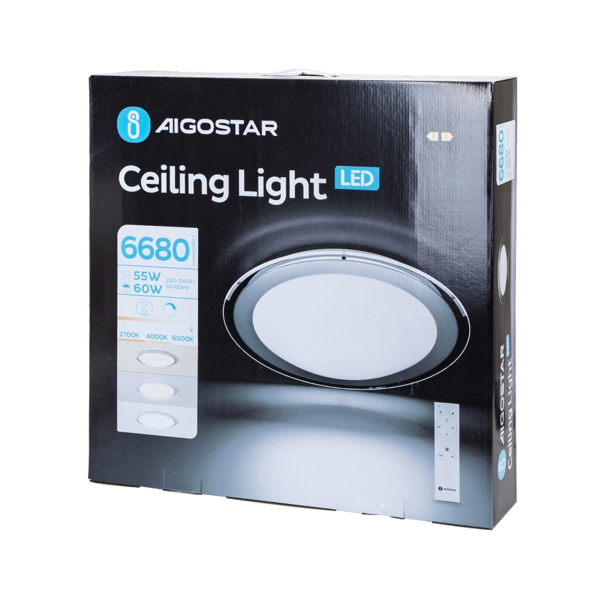 Aigostar - Candeeiro de teto LED regulável 60W/230V 2700-6500K Ø 52,7 cm cromo + comando remoto