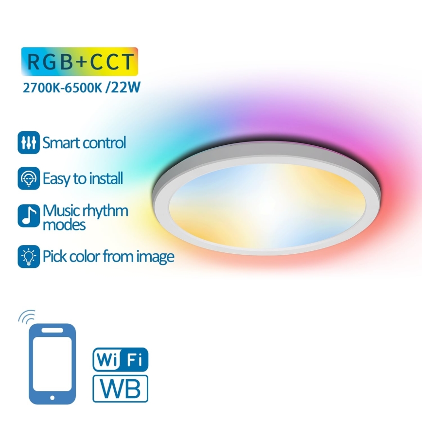 Aigostar - Luminária de teto LED RGBW regulável LED/22W/230V 2700-6500K Wi-Fi